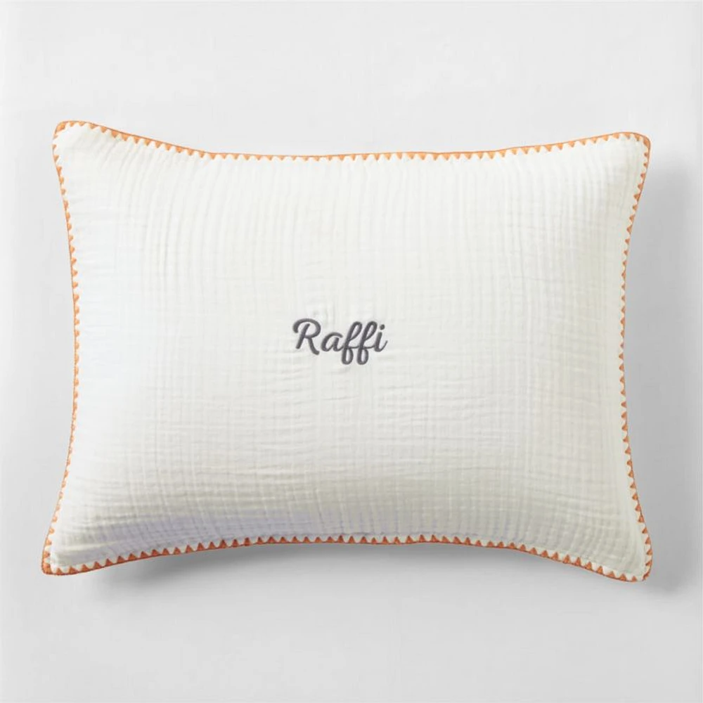 Beckett Pampas Ivory Supersoft Luxe Embroidered Sunwashed Pink Edge Kids Sham By Jake Arnold