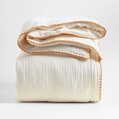 Beckett Pampas Ivory Supersoft Luxe Embroidered Sunwashed Pink Edge Kids Full/Queen Duvet By Jake Arnold