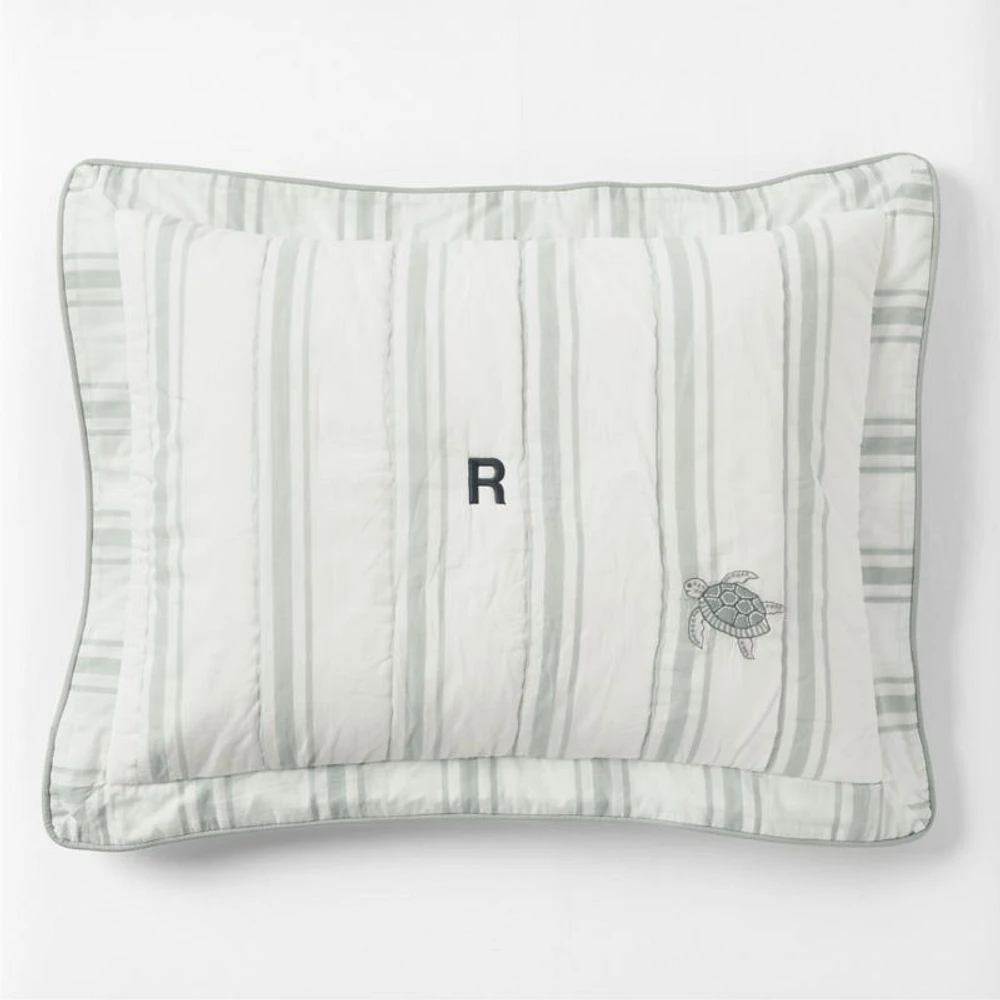Edward Blue Sea Turtle Ticking Stripe Kids Sham by Jake Arnold
