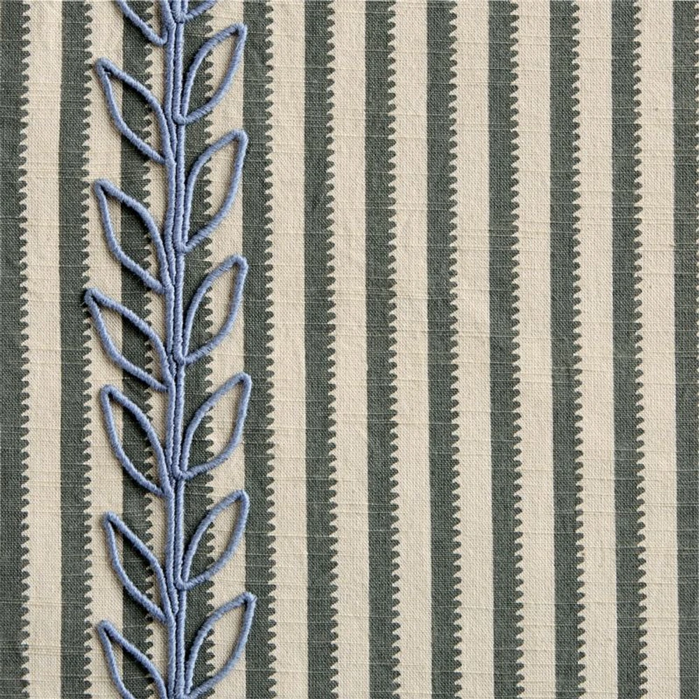 Charles Street Shade Green Embroidered Yarn-Dyed Blackout Window Curtain Panel 44"x63" by Jeremiah Brent