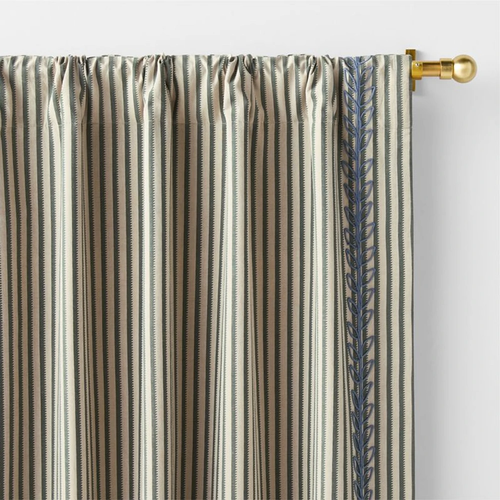 Charles Street Shade Green Embroidered Yarn-Dyed Blackout Window Curtain Panel 44"x63" by Jeremiah Brent