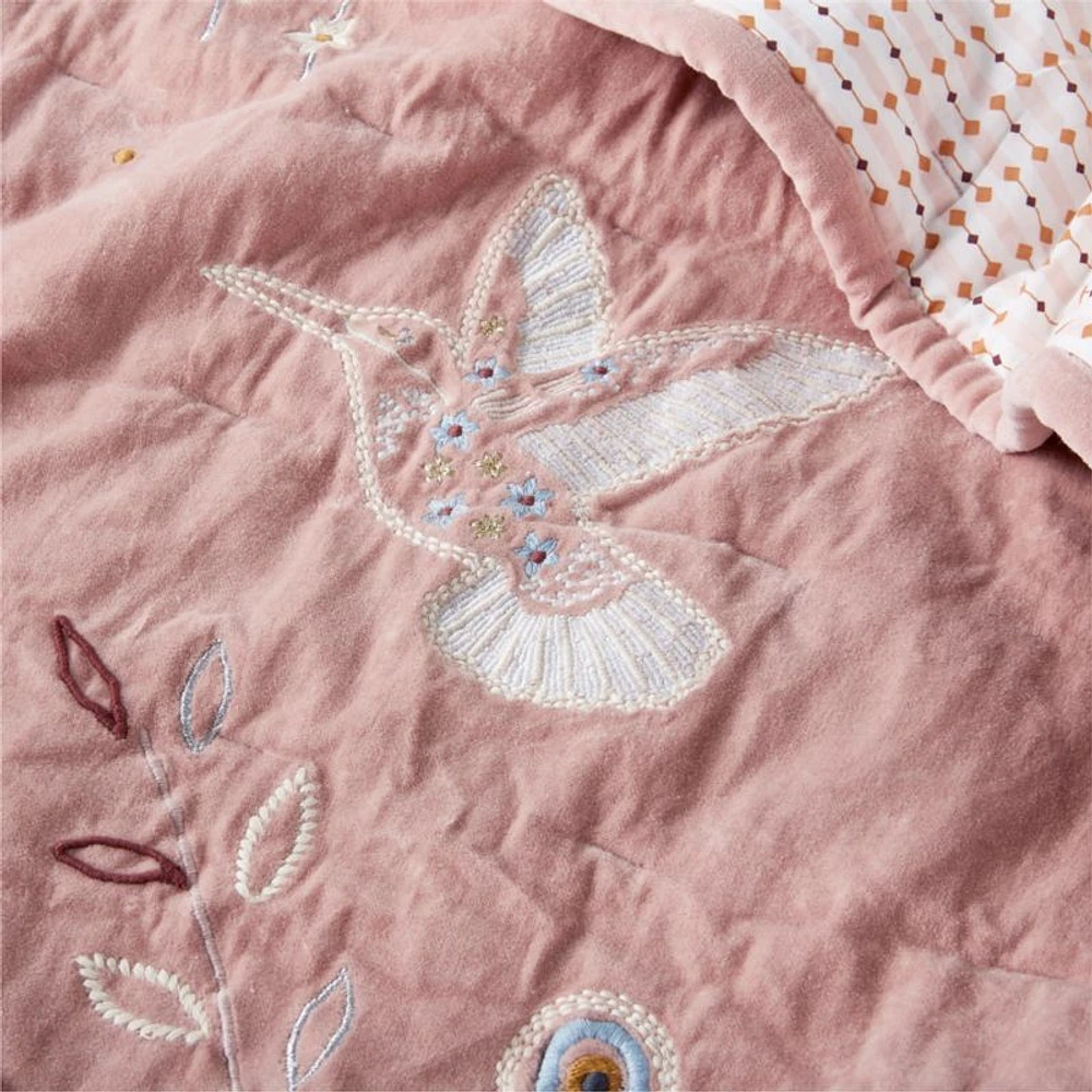 Heirloom Embroidered Organic Cotton Velvet Kids Twin Quilt by Jeremiah Brent