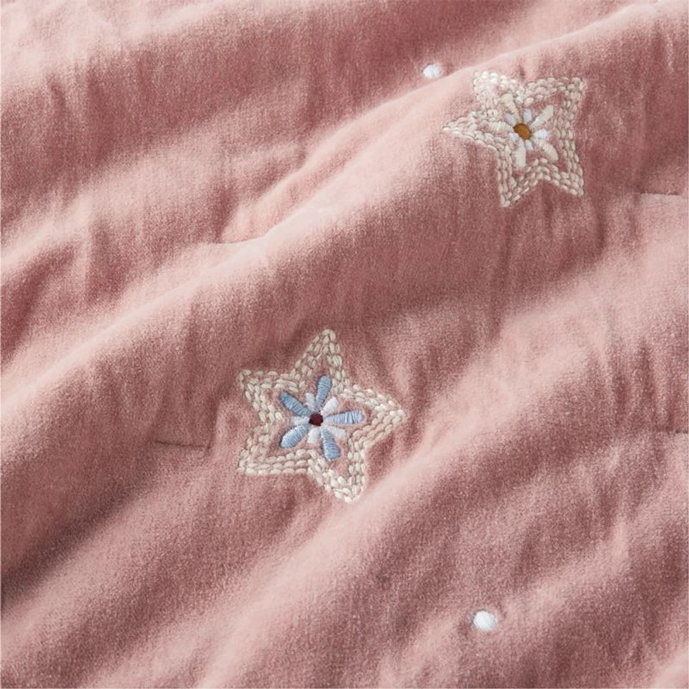 Heirloom Embroidered Organic Cotton Velvet Kids Twin Quilt by Jeremiah Brent