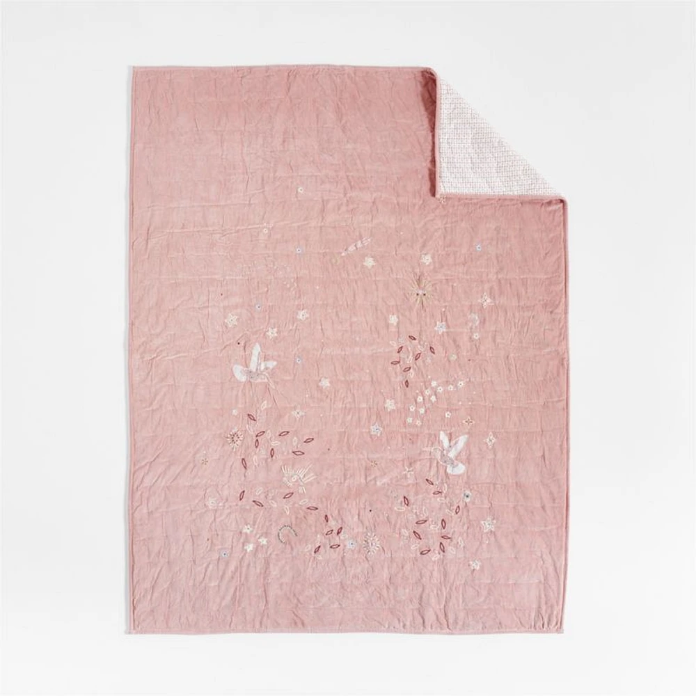Heirloom Embroidered Organic Cotton Velvet Kids Twin Quilt by Jeremiah Brent