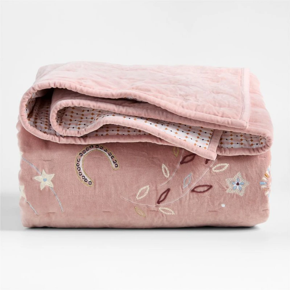Heirloom Embroidered Organic Cotton Velvet Kids Twin Quilt by Jeremiah Brent