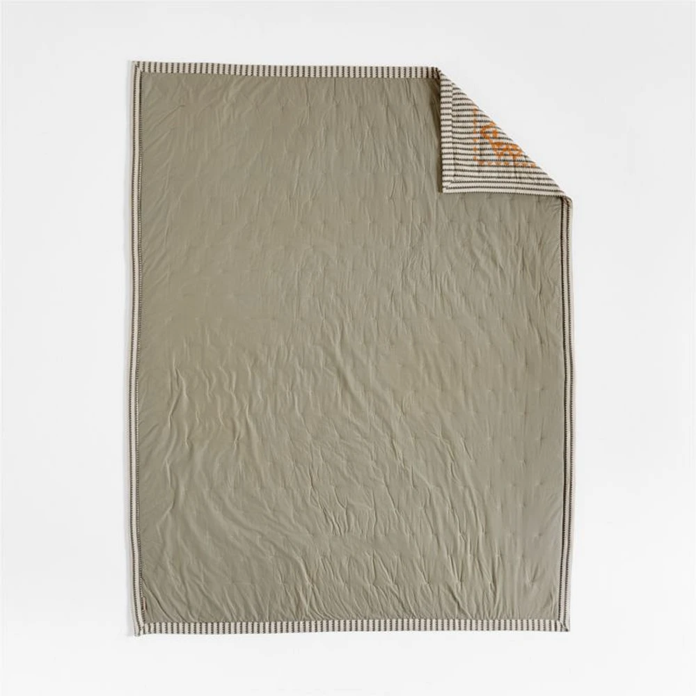 Reminiscent Embroidered Stripe Organic Cotton Kids Twin Quilt by Jeremiah Brent