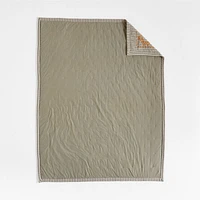 Reminiscent Embroidered Stripe Organic Cotton Kids Twin Quilt by Jeremiah Brent