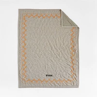 Reminiscent Embroidered Stripe Organic Cotton Kids Twin Quilt by Jeremiah Brent
