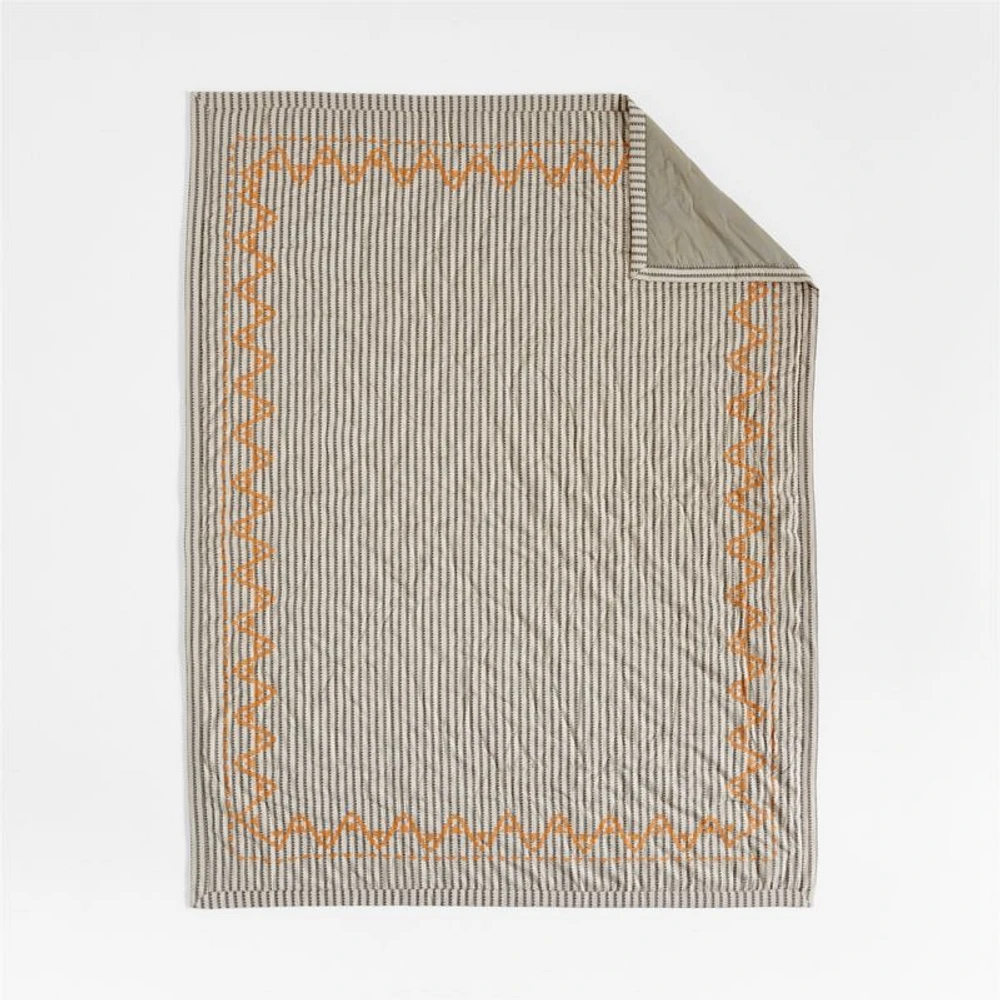 Reminiscent Embroidered Stripe Organic Cotton Kids Twin Quilt by Jeremiah Brent