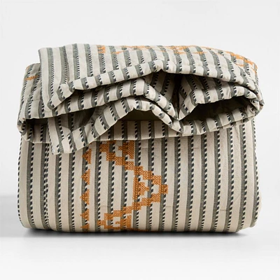 Reminiscent Embroidered Stripe Organic Cotton Kids Twin Quilt by Jeremiah Brent