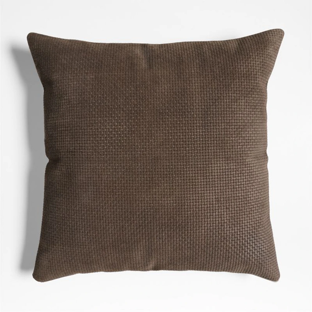 Jackson Deep Brown Basketweave Leather 23x23 Throw Pillow Cover