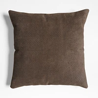 Jackson Deep Brown Basketweave Leather 23x23 Throw Pillow Cover