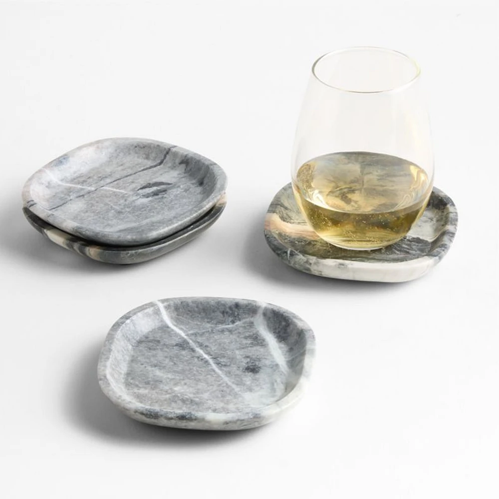Jade Floral Square Marble Coasters, Set of 4