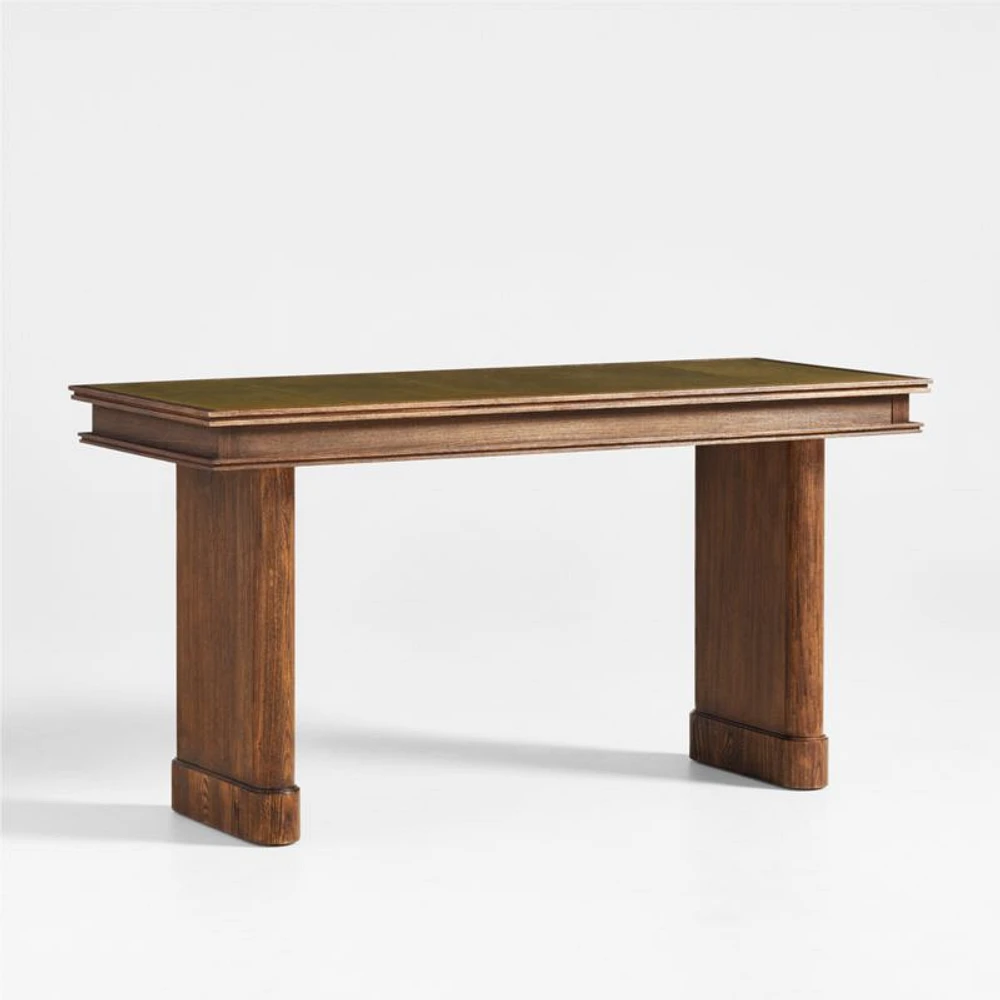 Jake Cocoa Leather and Elm Wood Desk with Drawers by Jake Arnold