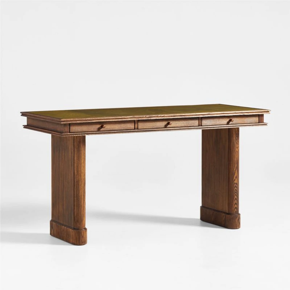 Jake Cocoa Leather and Elm Wood Desk with Drawers by Jake Arnold