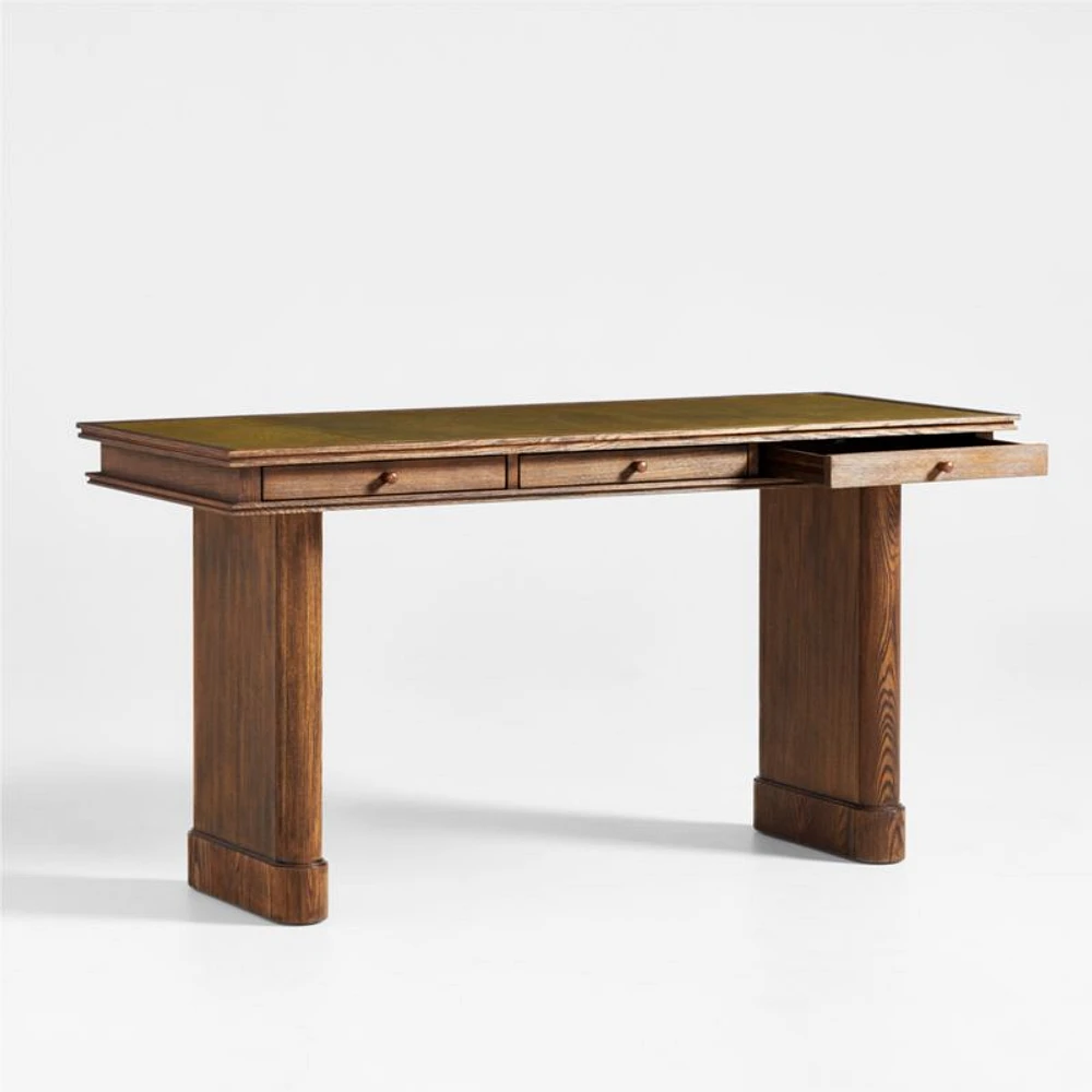 Jake Cocoa Leather and Elm Wood Desk with Drawers by Jake Arnold