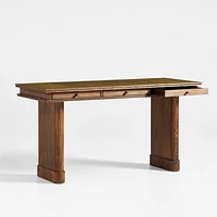 Jake Cocoa Leather and Elm Wood Desk with Drawers by Jake Arnold