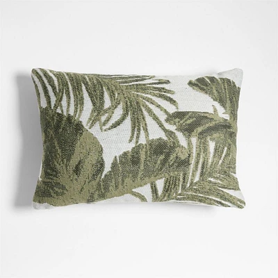 Jacquard Palm Leaf 22"x15" Juniper Green Outdoor Throw Pillow