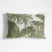 Jacquard Palm Leaf 22"x15" Juniper Green Outdoor Throw Pillow