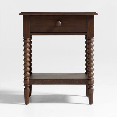 Jenny Lind Deep Brown Wood Spindle Kids Nightstand with Drawer