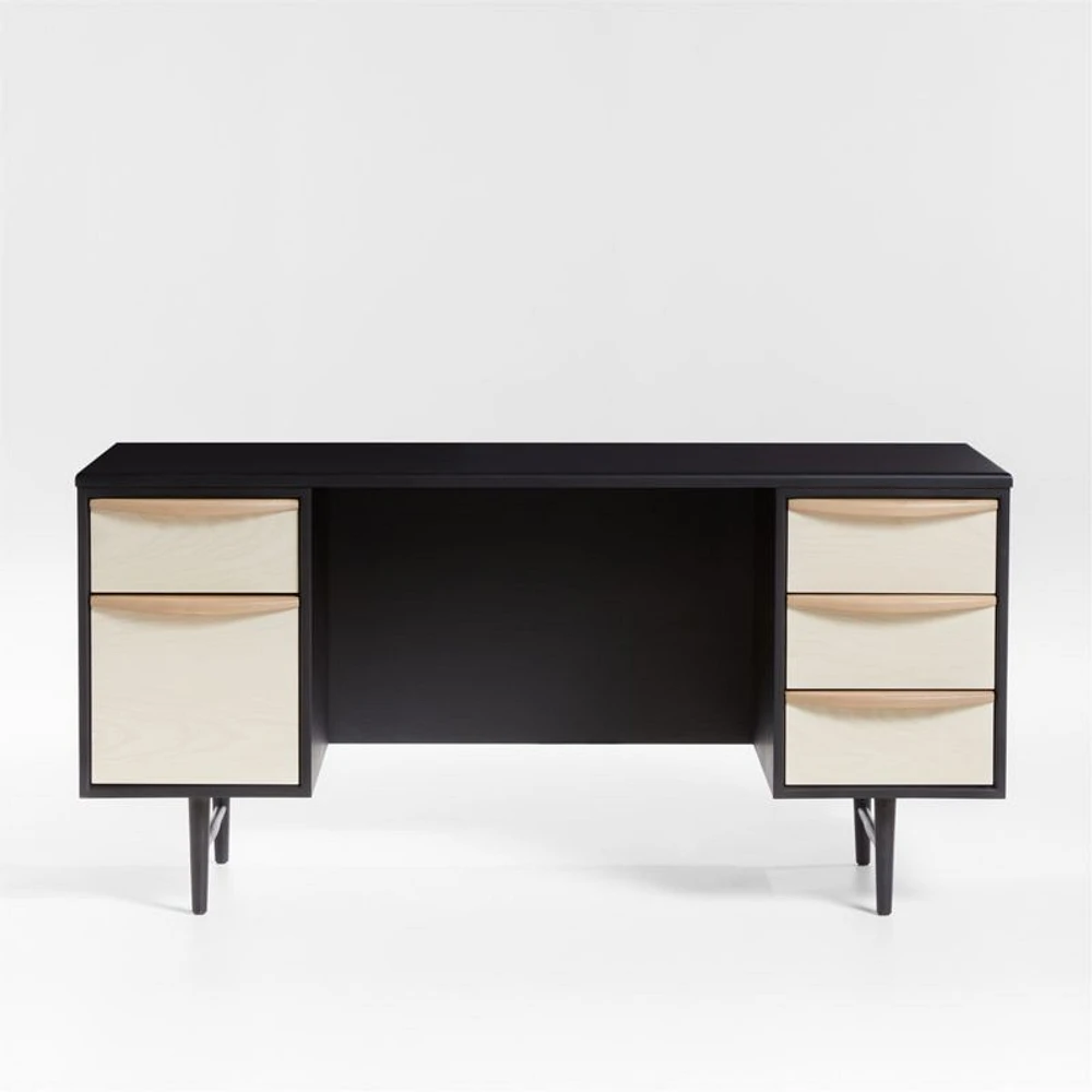 Kaufman 62" Black and Natural Wood Desk with File Drawer