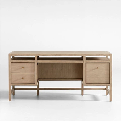 Keane 65" Weathered Natural Wood Desk with Outlets