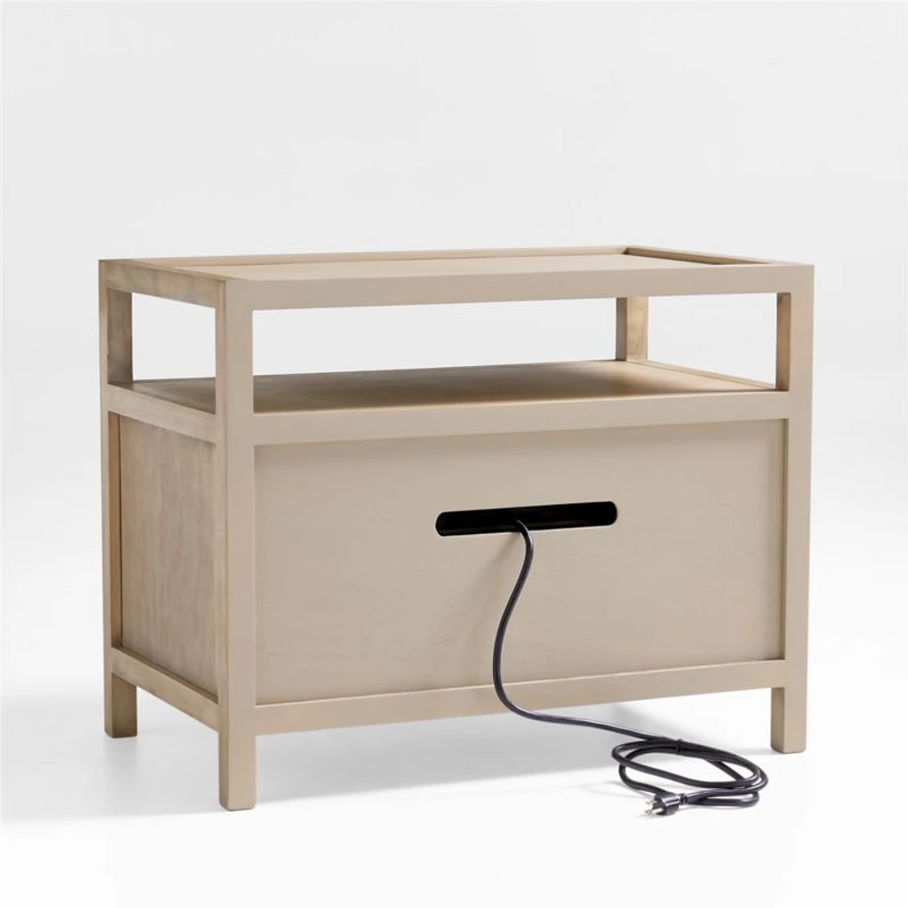 Keane Weathered Natural Solid Wood Charging Nightstand