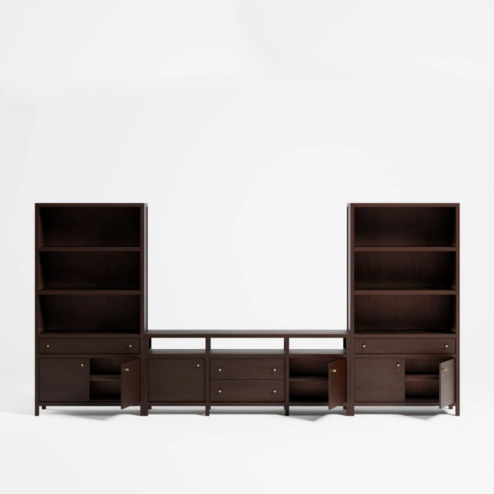 Keane Espresso Wood 72" Media Console with 2 Storage Bookcases