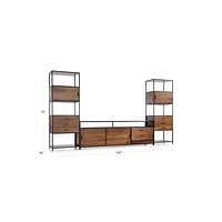 Knox Black Trim and Walnut 90" Storage Media Console with 2 Tall Storage Bookcases