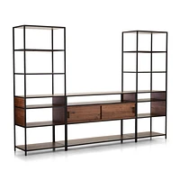 Knox Black Trim and Walnut 56" Storage Media Console with 2 Tall Open Bookcases