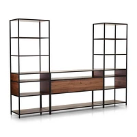 Knox Black Trim and Walnut 56" Storage Media Console with 2 Tall Open Bookcases