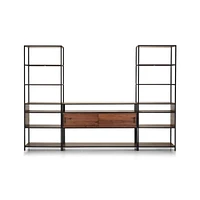 Knox Black Trim and Walnut 56" Storage Media Console with 2 Tall Open Bookcases