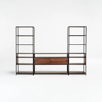 Knox Black Trim and Walnut 56" Storage Media Console with 2 Tall Open Bookcases