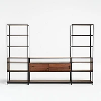Knox Black Trim and Walnut 56" Storage Media Console with 2 Tall Open Bookcases