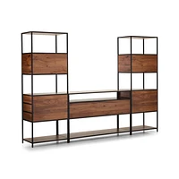 Knox Black Trim and Walnut 56" Storage Media Console with 2 Tall Storage Bookcases