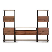 Knox Black Trim and Walnut 56" Storage Media Console with 2 Tall Storage Bookcases