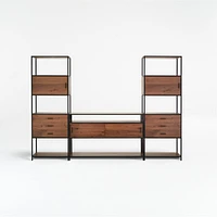 Knox Black Trim and Walnut 56" Storage Media Console with 2 Tall Storage Bookcases