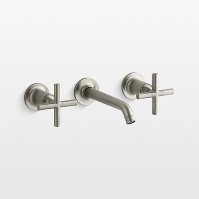 Kohler ® Purist ® Brushed Nickel Wall-Mounted Bathroom Sink Faucet and Handles