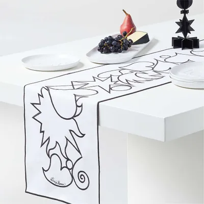 Celestial 90" Embroidered White Organic Cotton Table Runner by Lucia Eames™