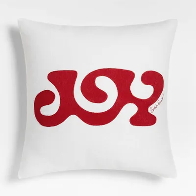 "Joy" 23"x23" Embroidered Linen Throw Pillow Cover by Lucia Eames™