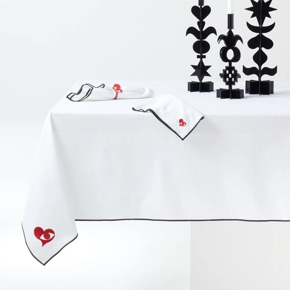 Seeing with the Heart Embroidered White Organic Cotton Tablecloth 60"x90" by Lucia Eames™