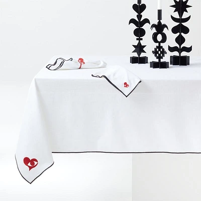 Seeing with the Heart Embroidered White Organic Cotton Tablecloth 60"x90" by Lucia Eames™