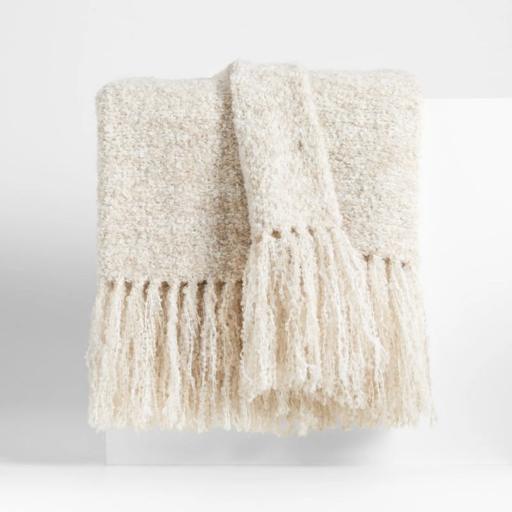 Brushed Alpaca Fringe 70"x50" Alba Ivory Throw Blanket by Laura Kim