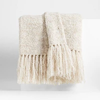 Brushed Alpaca Fringe 70"x50" Alba Ivory Throw Blanket by Laura Kim