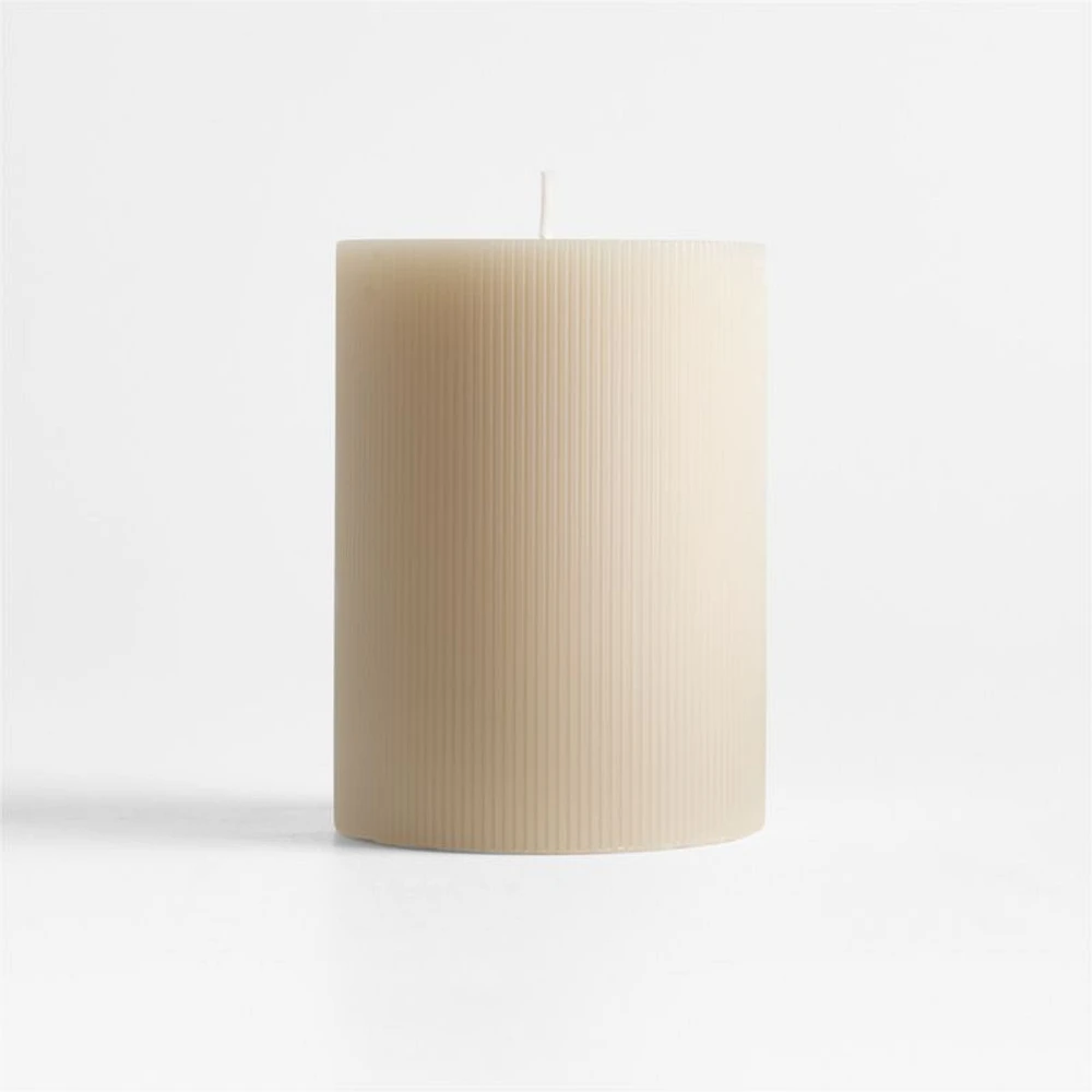Off White Ribbed Pillar Candle 3"x4" by Laura Kim
