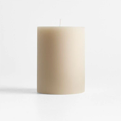 Off White Ribbed Pillar Candle 3"x4" by Laura Kim