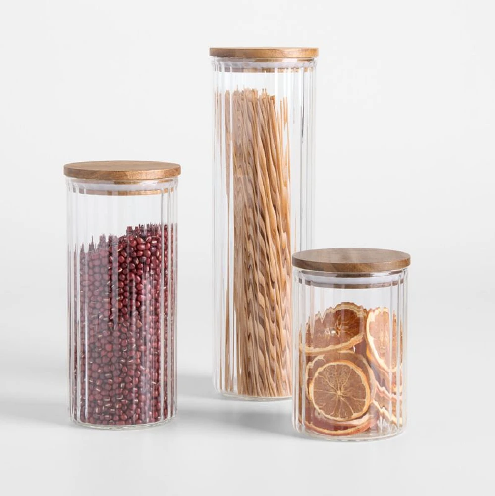 Plisse Glass Canister with Wood Lid by Laura Kim