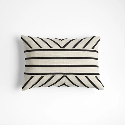 Embroidered Organic Cotton 22"x15" Ink Black Throw Pillow by Lisa Whittington with Down-Alternative Insert