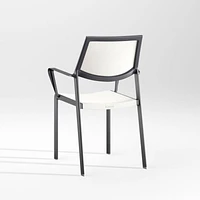Lanai White Mesh Square Stackable Outdoor Dining Chair with Arms