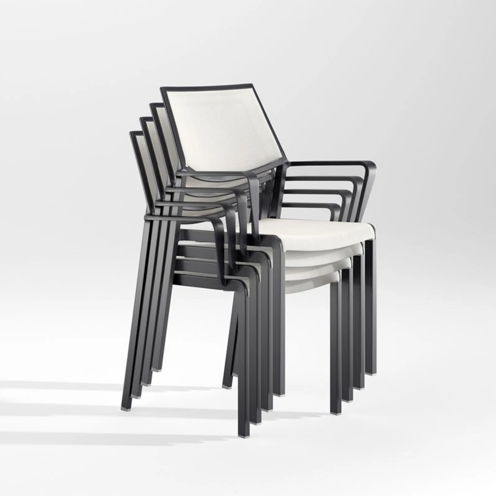 Lanai White Mesh Square Stackable Outdoor Dining Chair with Arms